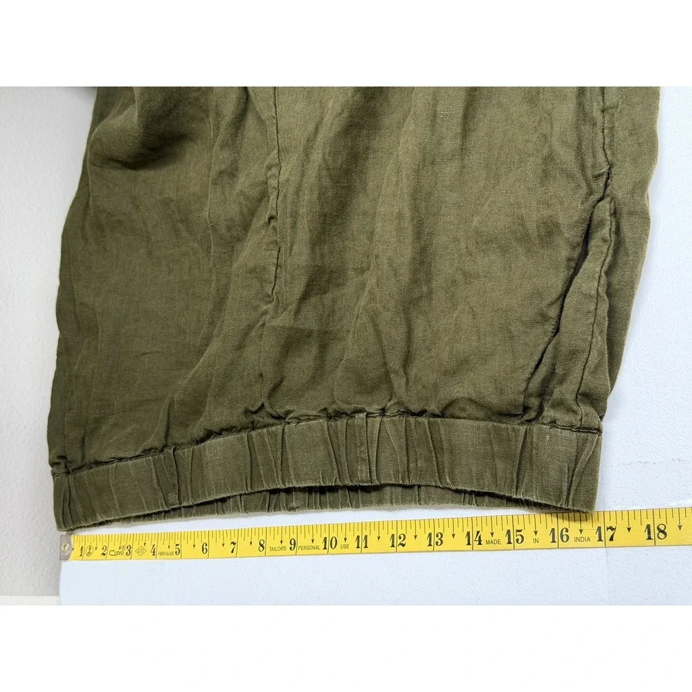 Quince Pants Womens Large Martini Olive Green‎ Cropped European Linen Casual